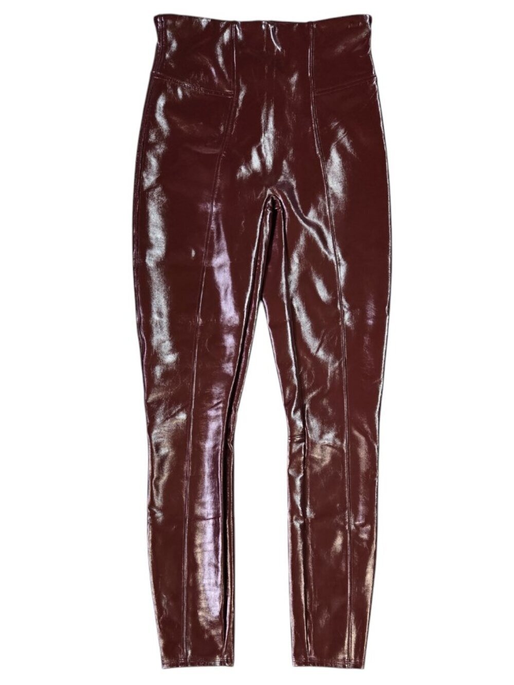 Spanx Ruby Red Maroon Faux Leather Patent Leggings Glossy Shiny 20301R